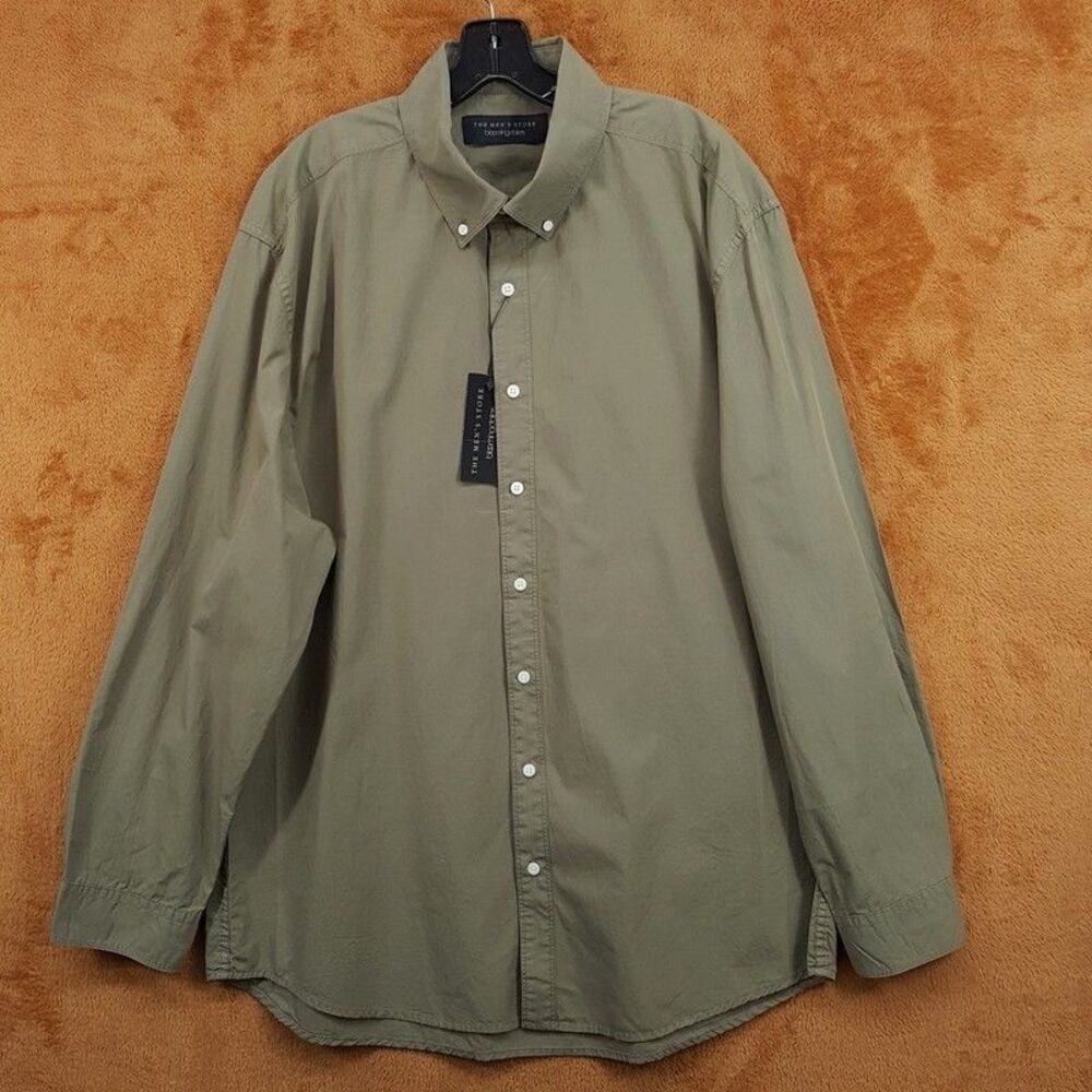 BLOOMINGDALES Button Down Sport Shirt Mens XXL Solid Green 100% Cotton